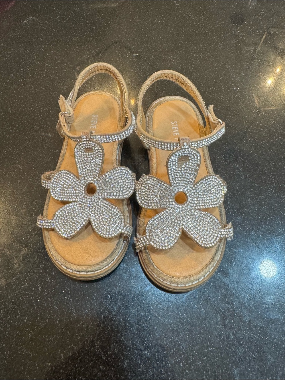 Steve Madden Kids Silver Rhinestone Flower Sandals